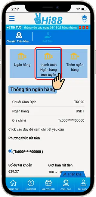 Bước 2: Chọn Ngân hàng trực tuyến